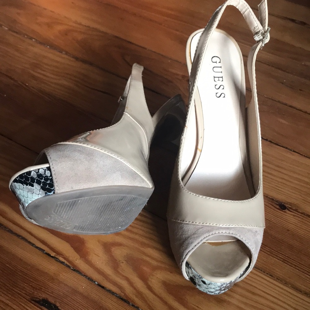 Guess patent leather slings with python accent
